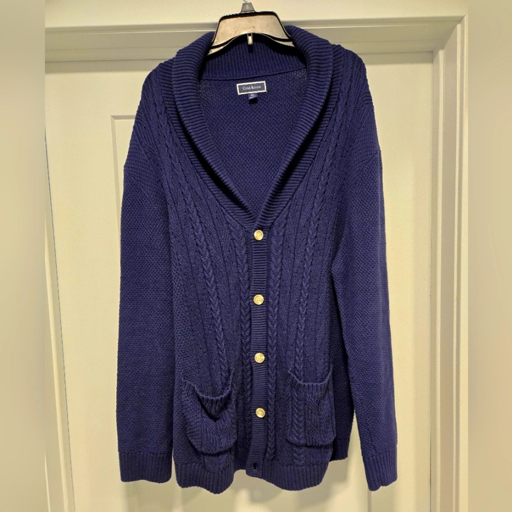 Mens Navy Textured Cardigan (Club Room XXL)